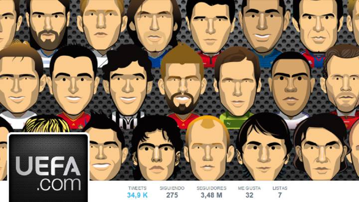 La foto de encabezado de la cuenta de Twitter de la UEFA con Figo vestido del Barcelona.
