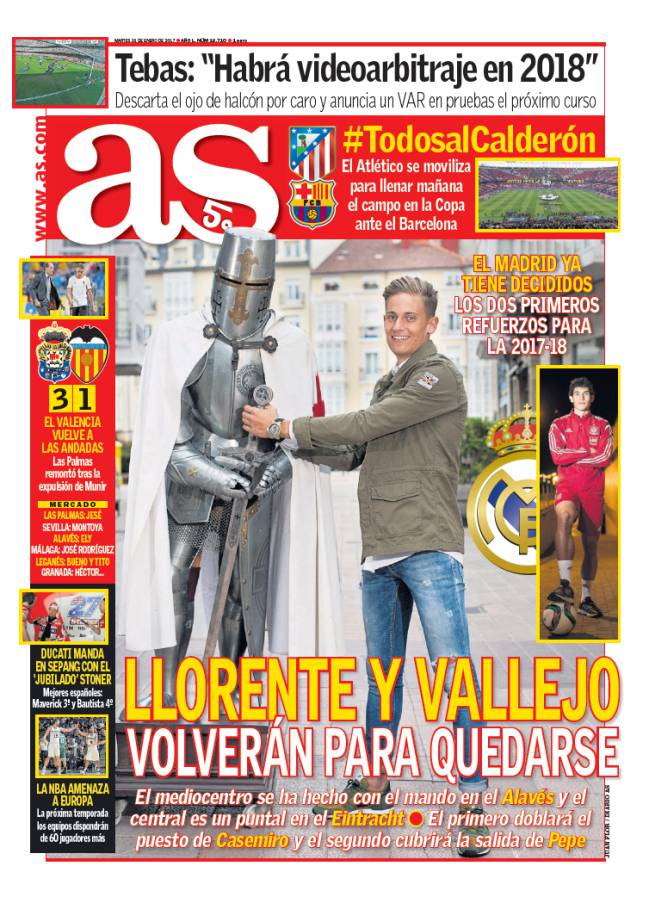Portada de AS del sábado 31 de enero de 2017.