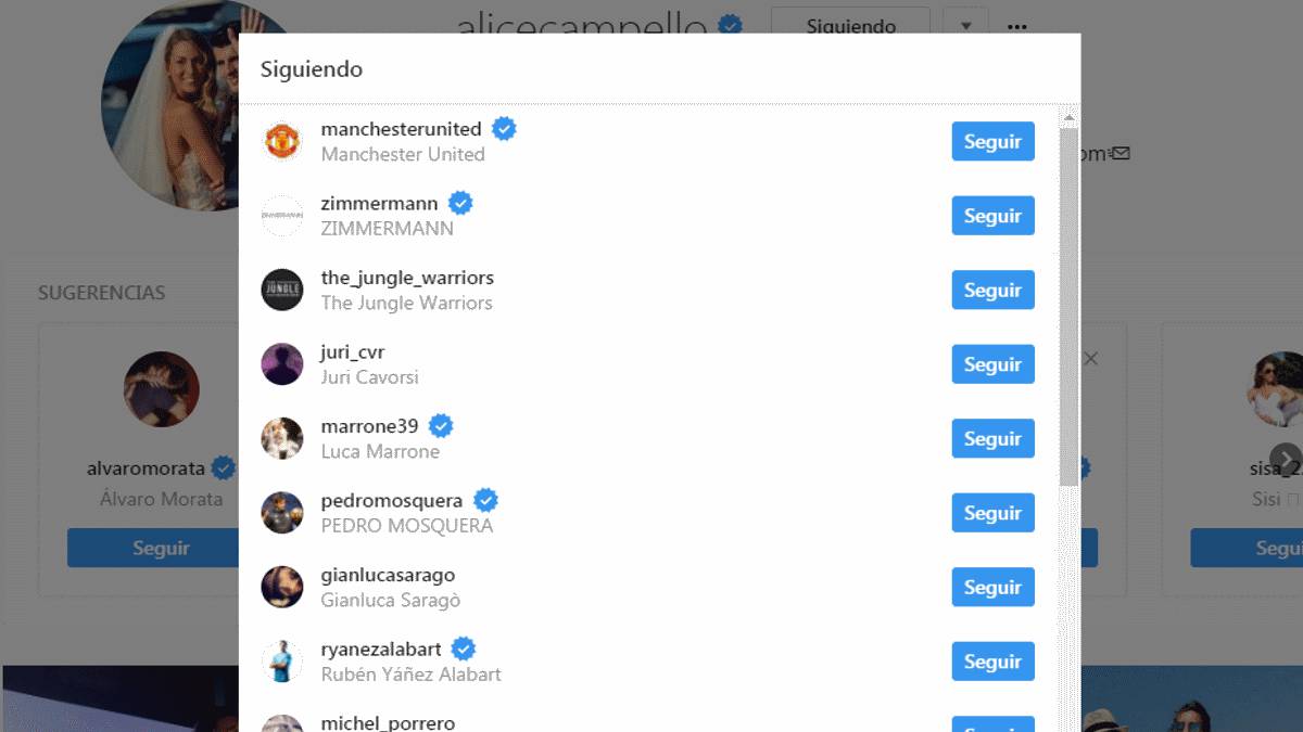 La mujer de Morata comienza a seguir al United en Instagram