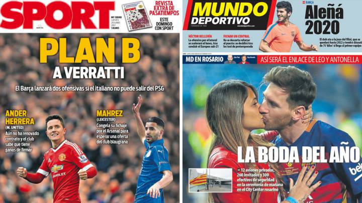 Portadas de 'Sport' y 'Mundo Deportivo' el jueves, 29 de junio de 2017.