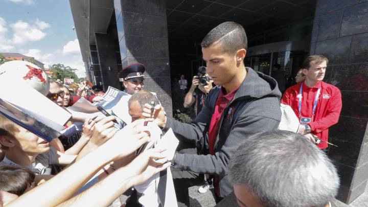 Cristiano left Portugal duty in Russia surrounded by fans.