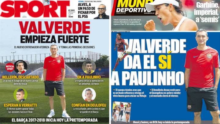 Portadas de 'Sport' y 'Mundo Deportivo' el miércoles, 12 de julio de 2017.