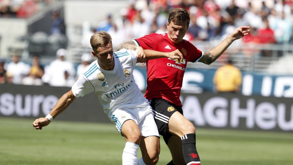 Dani Gómez, en una jugada del Real Madrid-Manchester United de la International Champions Cup..