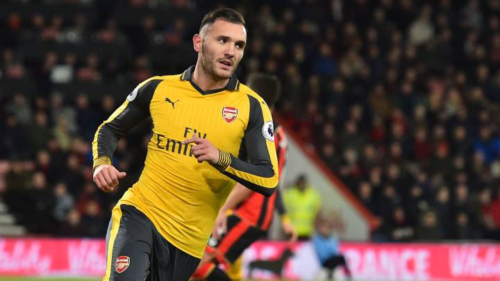 Lucas Pérez celebra el segundo anto con el Arsenal en el encuentro ante el Bournemouth