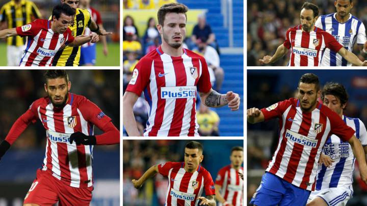 Gaitán, Carrasco, Saúl, Correa, Juanfran y Koke.