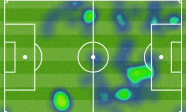 Mapa de calor de Marco Asensio en el Real Madrid 2-2 Valencia.