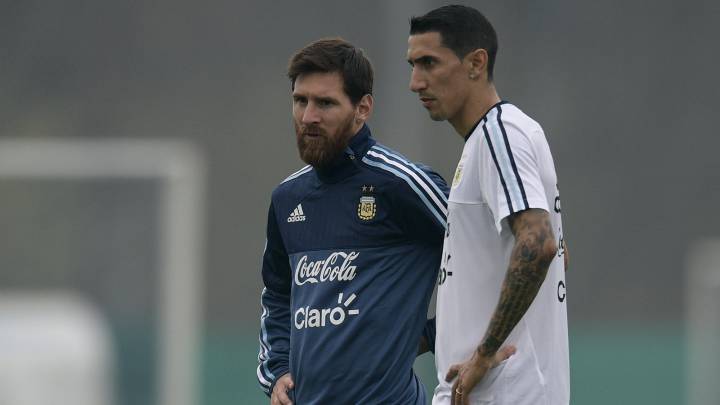 Los atacantes de la selección de Argentina, Leo Messi y Ángel di María.