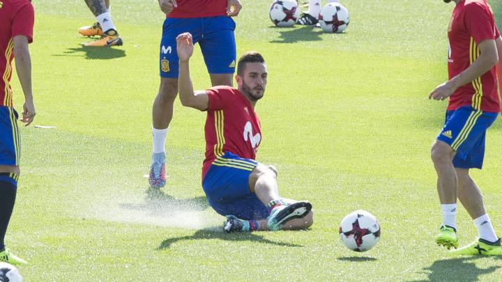 Koke, esta mañana en el entrenamiento de la Selección.