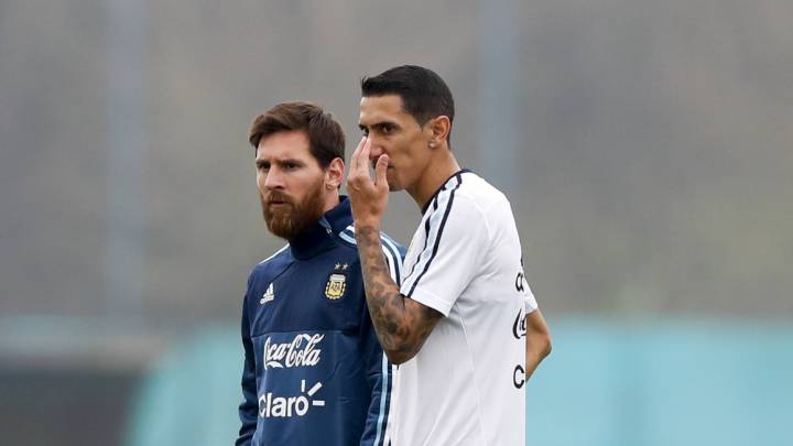 Messi y Di María, en un entrenamiento con Argentina.