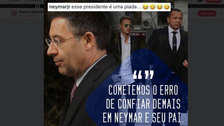 Neymar se ríe de Bartomeu en un comentario en Instagram: "Este presidente es de broma".