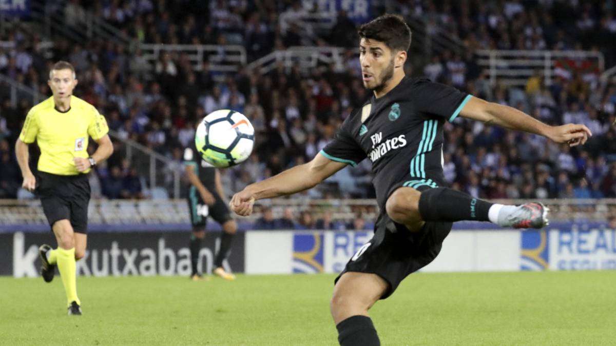 El centrocampista del Real Madrid Marco Asensio, durante el partido de la cuarta jornada de Liga en Primera División ante la Real Sociedad.