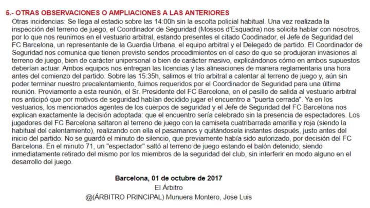Munuera Montero denuncia la falta de escolta habitual en el Camp Nou durante el Barcelona-Las Palmas.