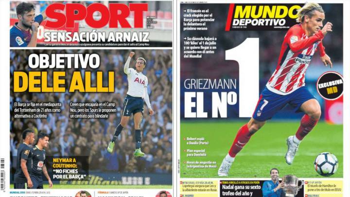 Portadas de los diarios Sport y Mundo Deportivo del día 9 de octubre de 2017.