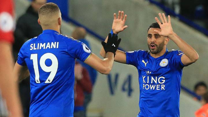 Mahrez celebra el gol.