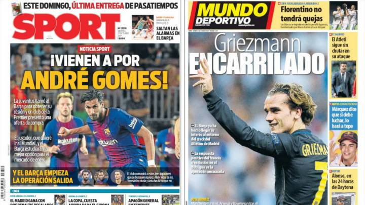 Portadas de los diarios Sport y Mundo Deportivo del día 27 de octubre de 2017.
