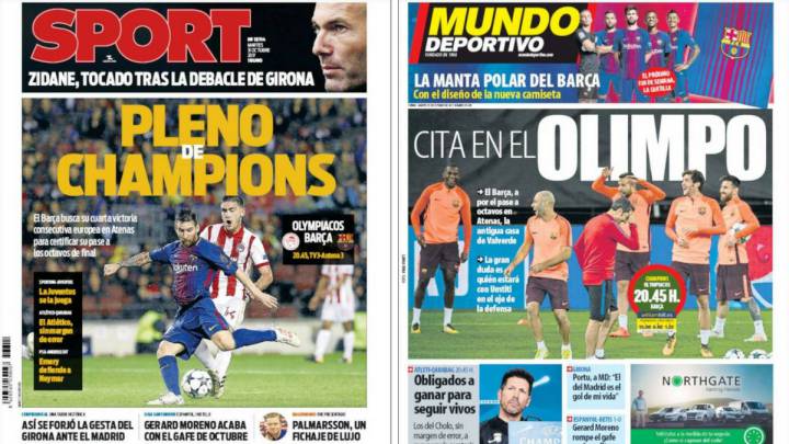 Portadas de los diarios Sport y Mundo Deportivo del día 31 de octubre de 2017.