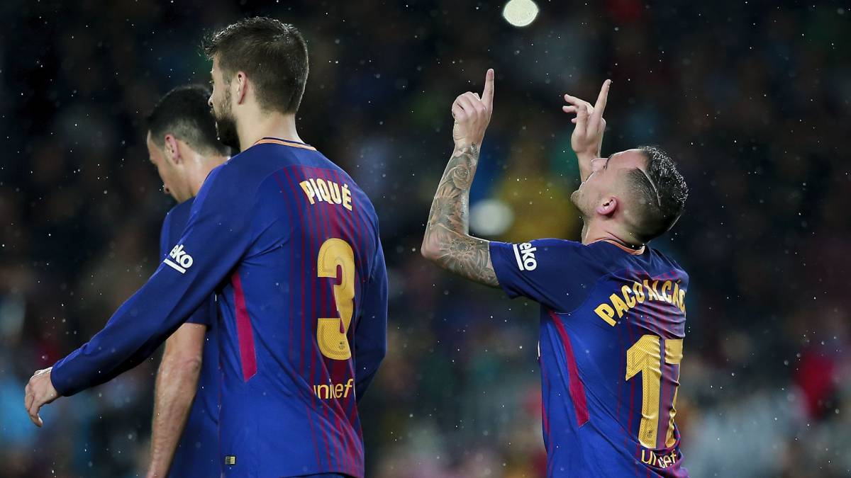 1x1 del Barça: Alcácer celebra con sus goles los 600 de Messi