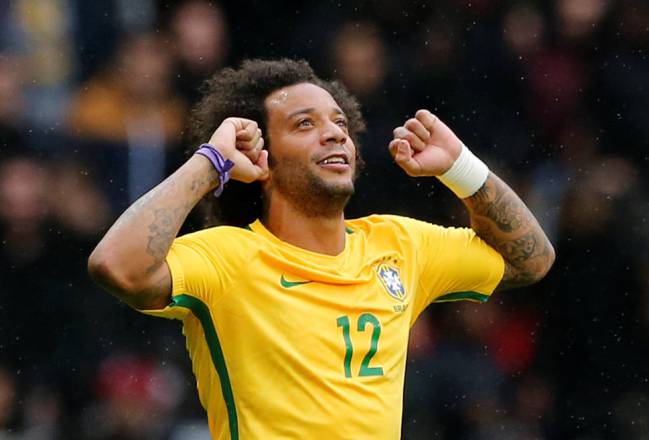 Marcelo celebra su gol contra Japón en un amistoso.