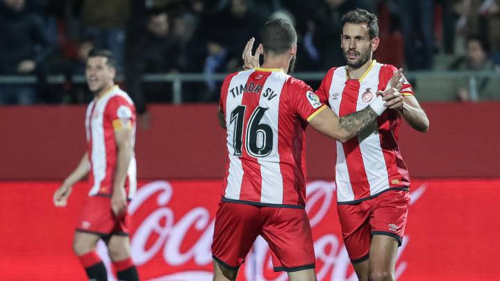 Stuani celebra un gol frente a la Real Sociedad.