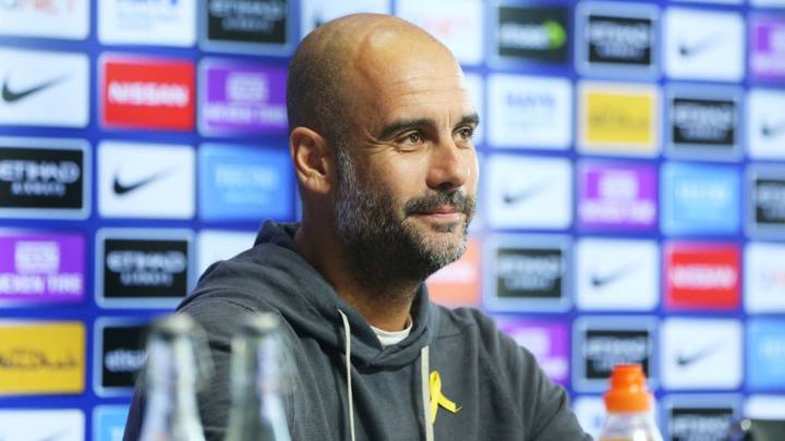 Pep Guardiola en rueda de prensa.