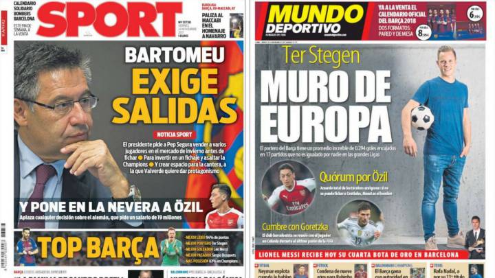 Portadas de los diarios Sport y Mundo Deportivo del día 24 de noviembre de 2017.