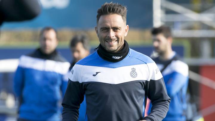 Sergio García, durante un entrenamiento con el Espanyol.
