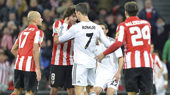 Cristiano fue expulsado en 2014 en el nuevo San Mamés tras este lance con Iturraspe.