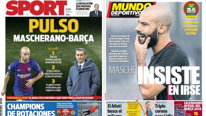 Portadas de los diarios Sport y Mundo Deportivo del día 5 de diciembre de 2017.