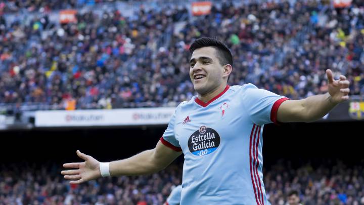 Maxi Gómez celebra el gol que supuso el empate 2-2 del Celta contra el Barcelona en el Camp Nou.