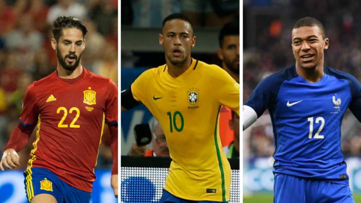 Isco (España), Neymar (Brasil) y Mbappé (Francia), sucesores del Balón de Oro en el futuro.