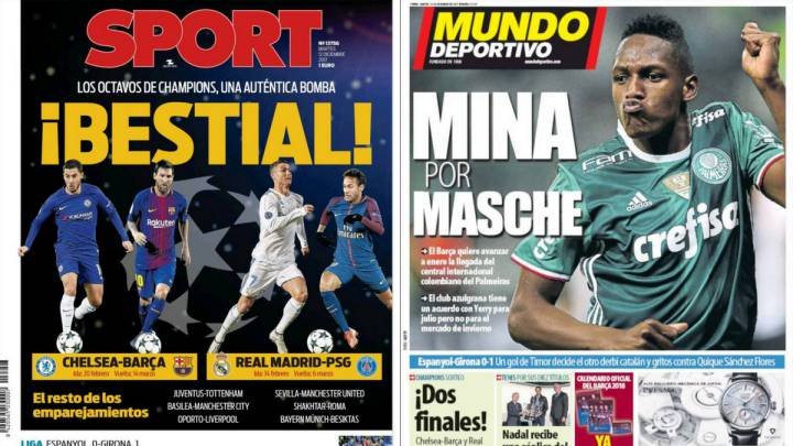 Portadas de los diarios Sport y Mundo Deportivo del día 12 de diciembre de 2017.