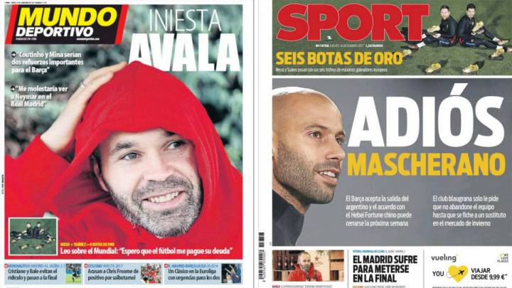 Portadas de los diarios Sport y Mundo Deportivo del día 14 de diciembre de 2017.