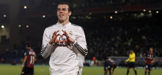 Gareth Bale celebra su gol en la final del Mundial de Clubes disputada por el Real Madrid y el San Lorenzo de Almagro.