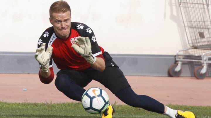 Alberto, durante un entrenamiento del Rayo Vallecano.