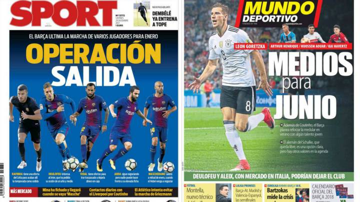 Portadas de los diarios Sport y Mundo Deportivo del día 29 de diciembre de 2017.