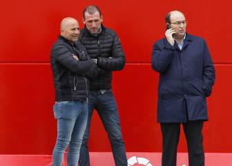 Sampaoli visita el entrenamiento prederbi del Sevilla