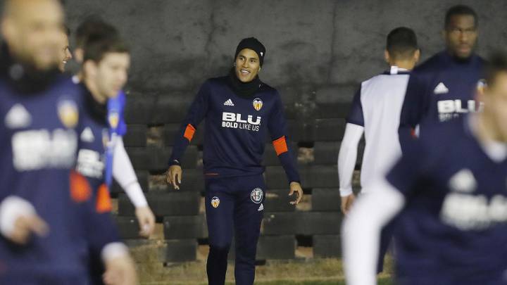 Murillo, en el entrene del Valencia.