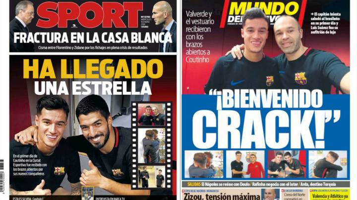 Portadas de los diarios Sport y Mundo Deportivo del día 10 de enero de 2018.