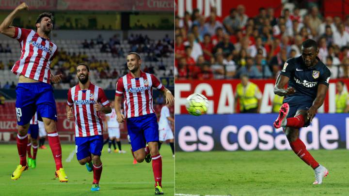 Diego Costa celebra uno de sus goles en el 1-3 de la 2013-14; Jackson, en la 15-16, logró con un zurdazo su primer gol con el Atlético.