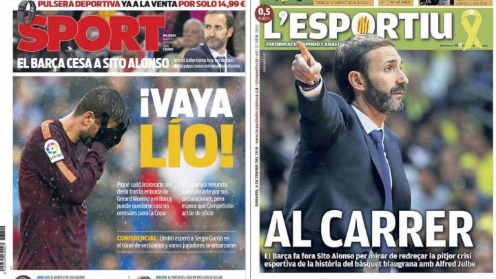 Portadas de los diarios Sport y L'Esportiu del día 6 de febrero de 2018.