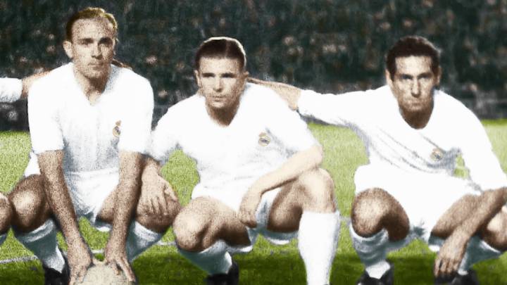 Kopa, Rial, Di Stefano, Puskas y Gento. Los tres últimos han sido elegidos por 'France Football' como el mejor tridente que ha ganado la Copa de Europa.