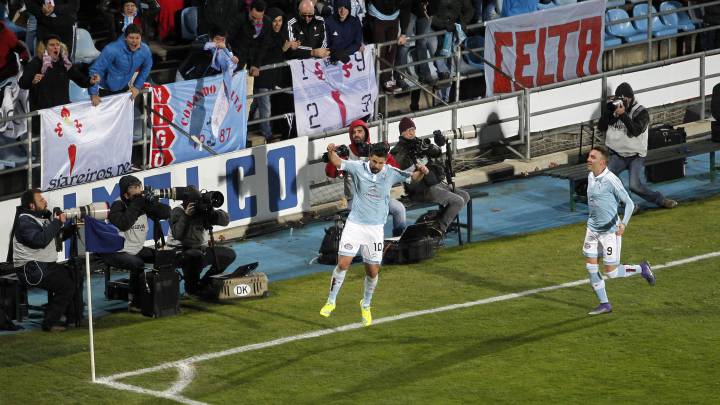 Celebración de Nolito tras marcar en el Coliseum en 2016.