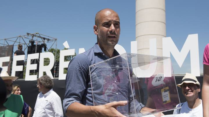 Pep Guardiola en un acto de apoyo al referéndum independentista del 1 de octubre.