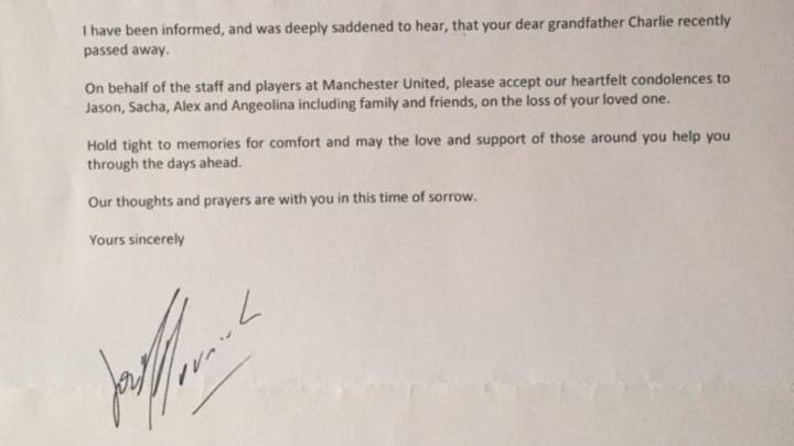 La carta de José Mourinho a los familiares de un aficionado australiano del United fallecido.
