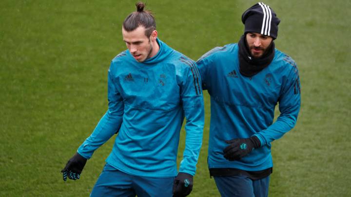 Bale y Benzema, durante un entrenamiento del Real Madrid.