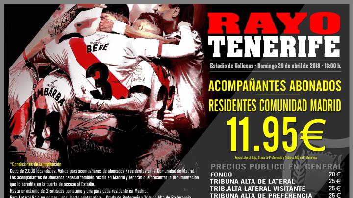 Nueva promoción: entradas a 11,95€ para el Rayo-Tenerife