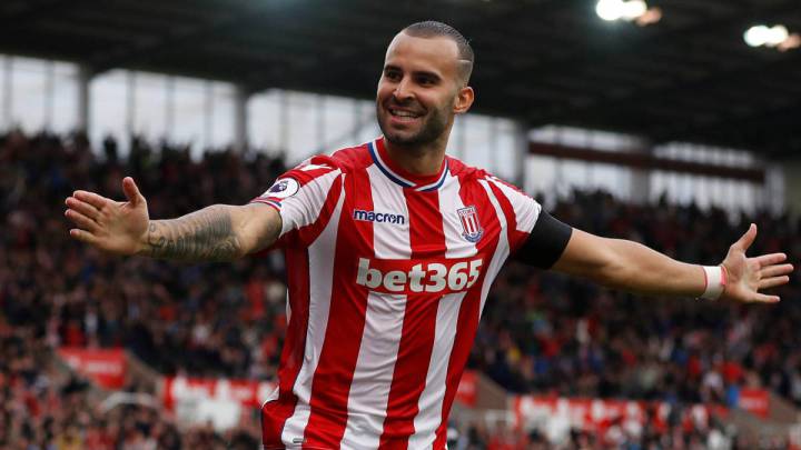 Jesé celebra su único gol con el Stoke City.