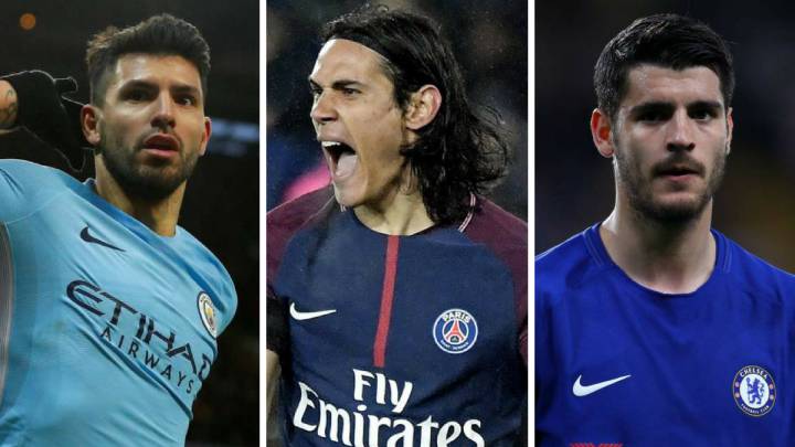 Sergio Agüero (Manchester City), Edinson Cavani (PSG) y Álvaro Morata (Chelsea).