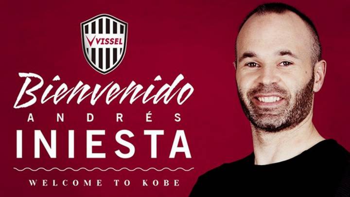 El centrocampista manchego, Andrés Iniesta, presentado con el Vissel Kobe.