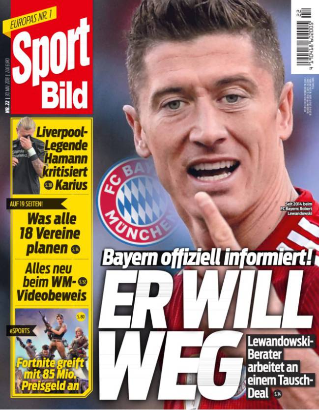 Portada del semanario 'Sport Bild' del martes 30 de mayo de 2018.